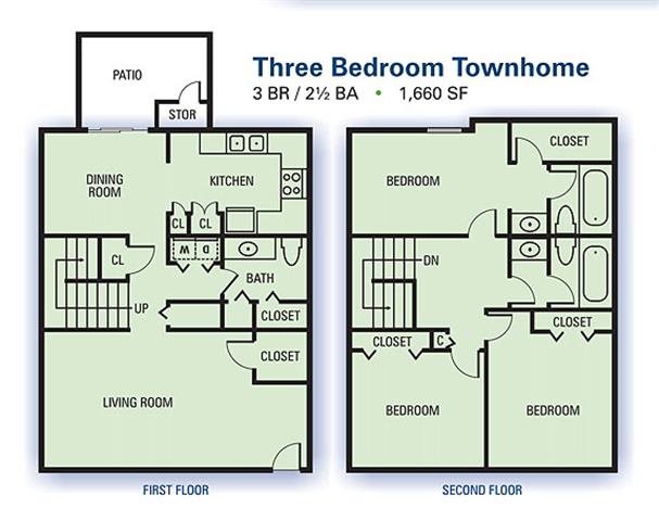 Aspen Pointe Three Bedroom Townhome Floor Plan 1,660sq ft Aspen Pointe Three Bedroom Townhome Floor Plan 1,660sq ft