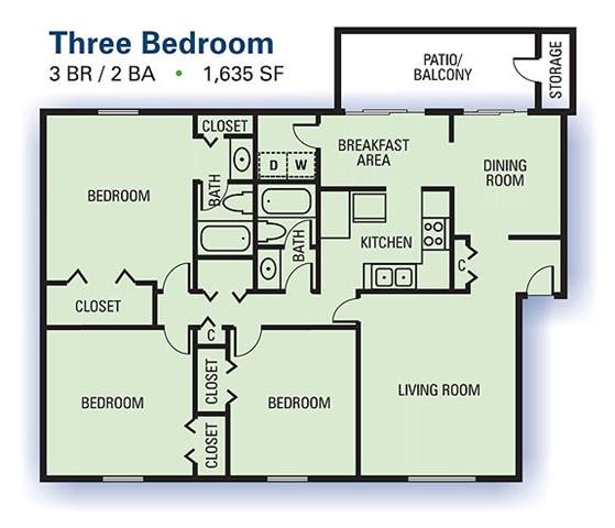 Aspen Pointe Three Bedroom Townhome Floor Plan 1,660sq ft Aspen Pointe Three Bedroom Townhome Floor Plan 1,660sq ft