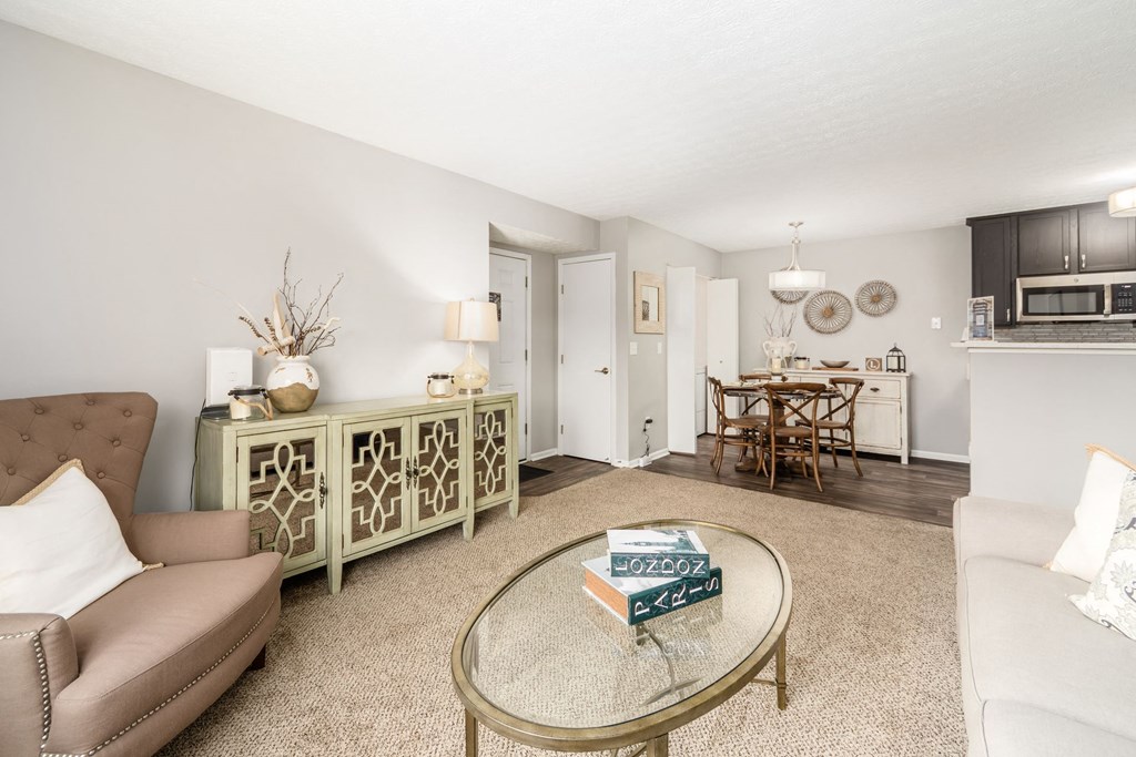 a living room with a couch and a table
