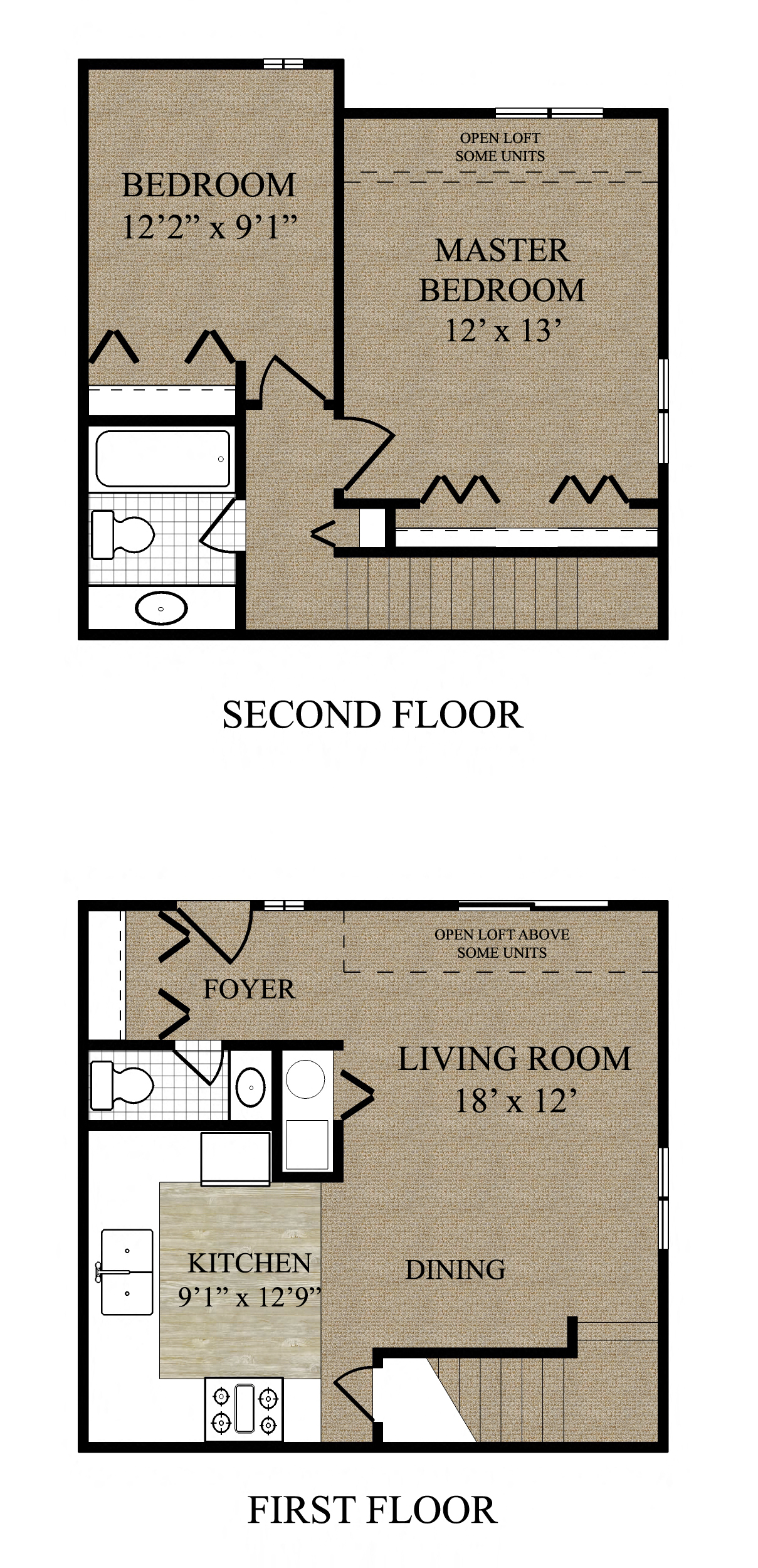 2 Bed Townhouse 1 and 1.5 bath