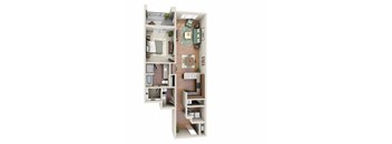 1 bed 1.5 bath The Cobalt Floor Plan at LangTree Lake Norman Apartments, Mooresville, North Carolina