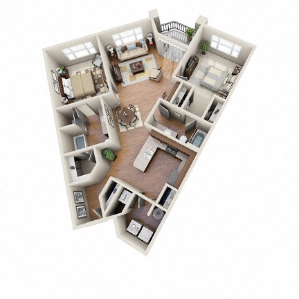 2 bed 2 bath The Baja Floor Plan at LangTree Lake Norman Apartments, North Carolina