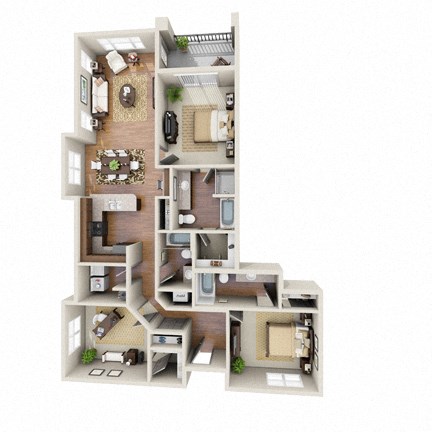 3 bed 3 bath The Sundancer Floor Plan at LangTree Lake Norman Apartments, Mooresville, NC, 28117