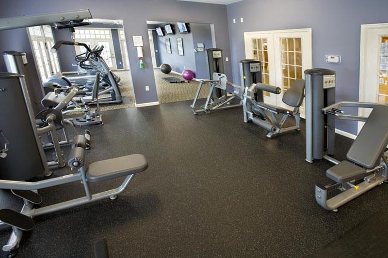 a gym with a lot of exercise equipment in it
