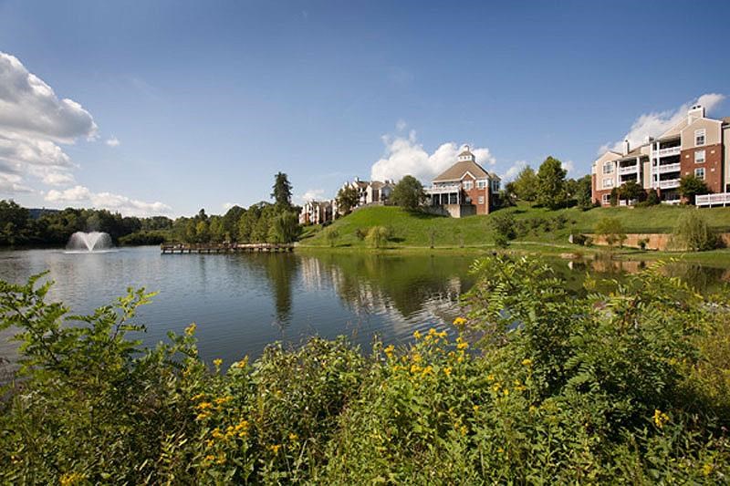 a body of water with buildings in the background