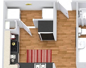 Cade 3D Cade 3D 1 bedroom apartment. Kitchen with bartop open to living & dining rooms. 1 full bathroom. Walk-in closet. Patio/balcony with storage.