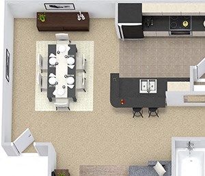 The Mabry 3D The Mabry 3D 3 bedroom apartment. Kitchen with bartop open to living & dinning room. 2 full bathroom. Walk-in closets in all bedrooms. Patio/balcony, with storage.