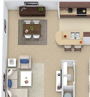 Salamanca 3D. 2 bedroom apartment. Kitchen with bartop open to living room. 1 full bathroom. Walk-in closet in master. Patio/balcony. External storage.