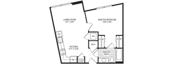 558 Square-Feet Alloy 1 Bedroom Floorplan at Fahrenheit Apartments, Washington, DC, 20011