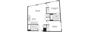 781 Square-Feet Glow 2 Bedroom Floorplan at Fahrenheit Apartments, Washington