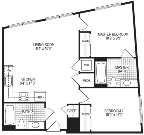 781 Square-Feet Glow 2 Bedroom Floorplan at Fahrenheit Apartments, Washington