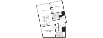 790 Square-Feet Kelvin 2 Bedroom Floorplan at Fahrenheit Apartments, Washington