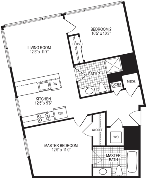 790 Square-Feet Kelvin 2 Bedroom Floorplan at Fahrenheit Apartments, Washington