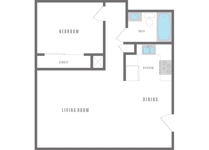1 Bedroom 1 Bath Floor Plan 1