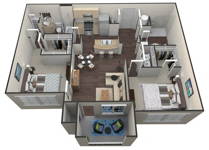 2Bed 2Bath B 1 Unit Floorplan at Aventura at Forest Park, St. Louis, MO