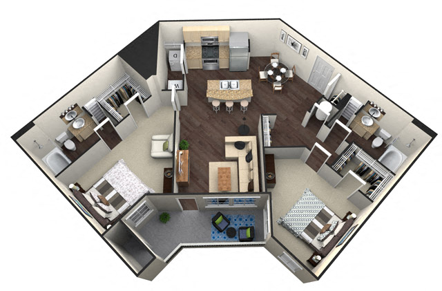 2Bed 2Bath B 2 Unit Floorplan at Aventura at Forest Park, St. Louis, MO