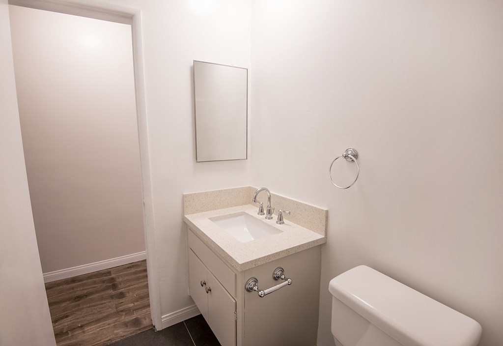 a small bathroom with a sink and toilet and a mirror