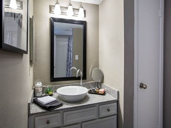 Bathroom With Vanity Lights at Verge, Dallas, Texas - Photo Gallery 22
