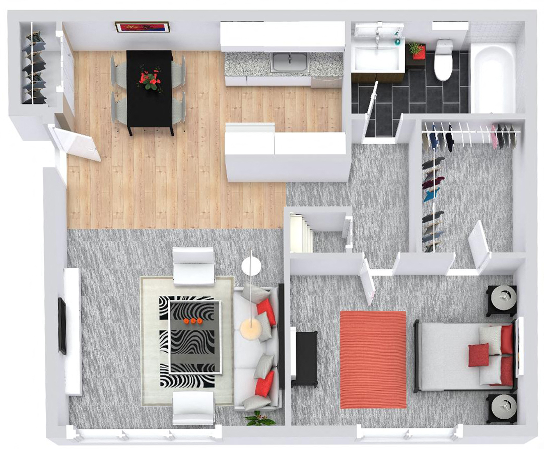 Metropolitan Lafayette 1 bedroom 1 bath 3D floor pan