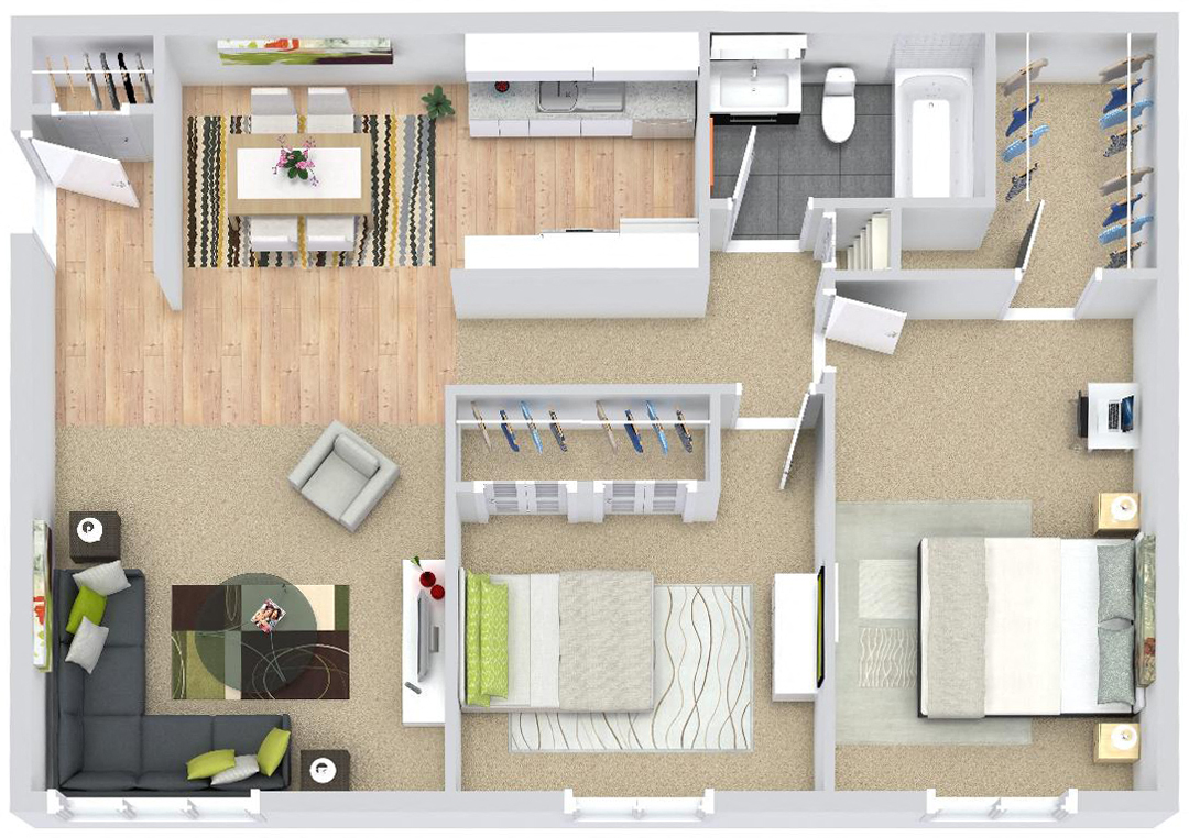 Modern 2 bedroom apartment in Royal Oak with upscale features like stainless steel appliances, subway tile, granite countertops