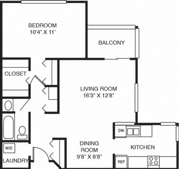 1B-One Bed One Bath Floor Plan 2
