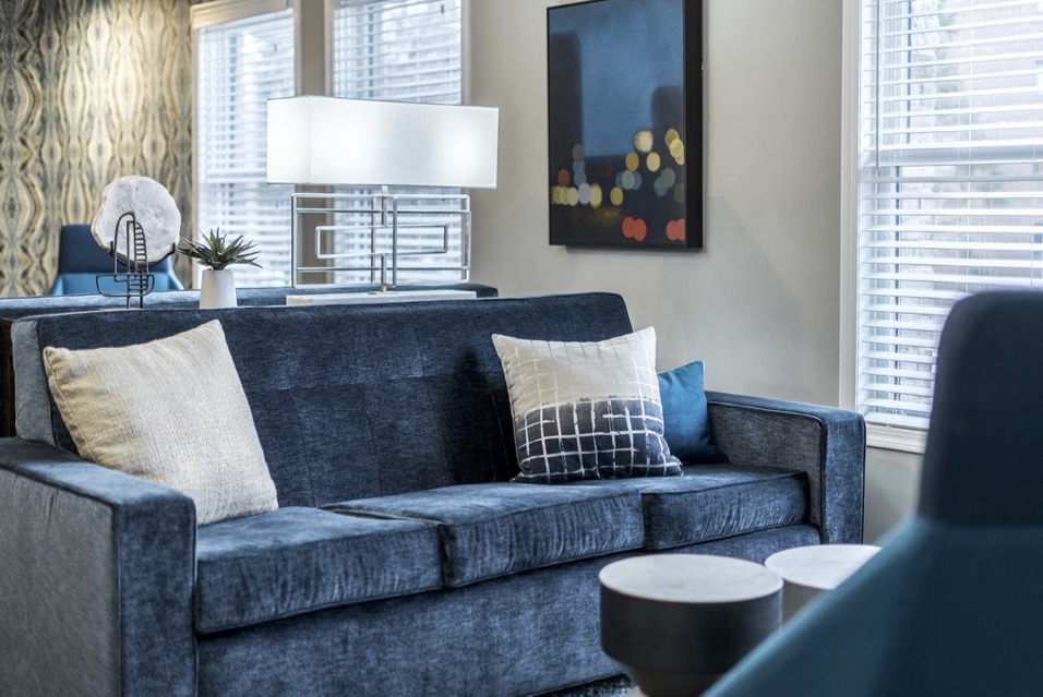 Blue couch in the community room