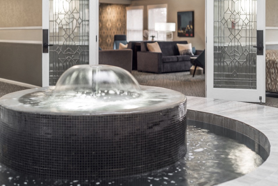 Water fountain in lobby