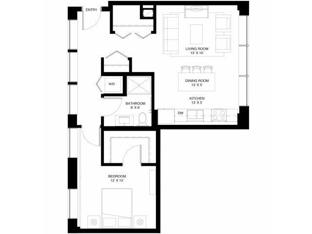 1 Bedroom floor plan 1 Bedroom Floor Plan at 430 Oak Grove