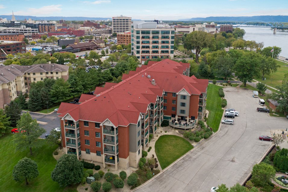 Aerial drone shot of property