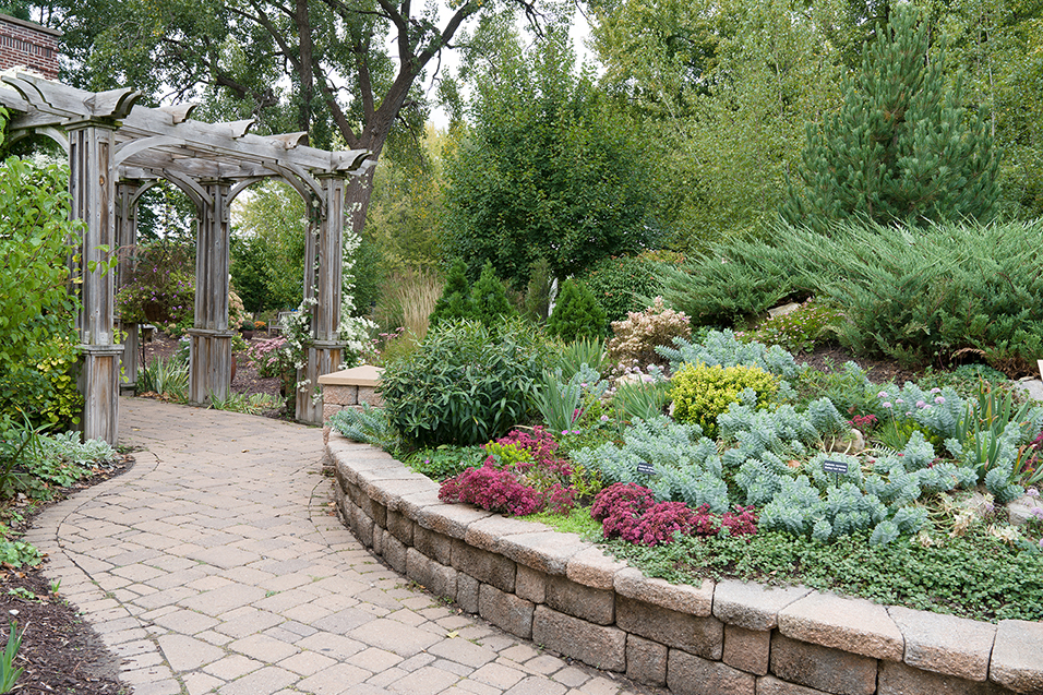 Garden with stone pathway and sun terrace