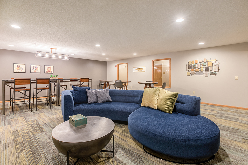 Lounge with blue couch