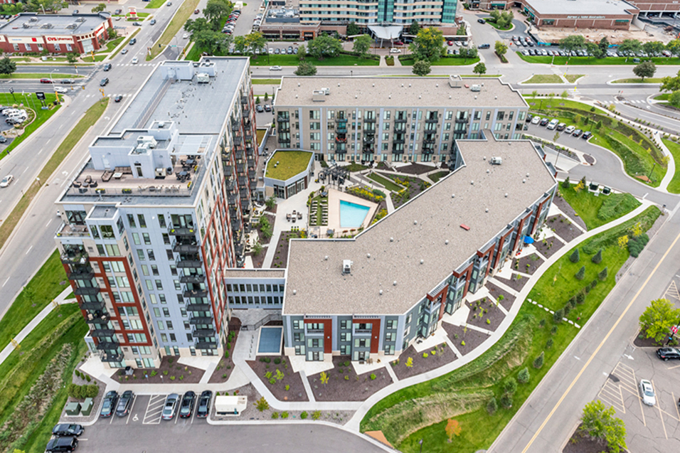 Aerial drone shot of property