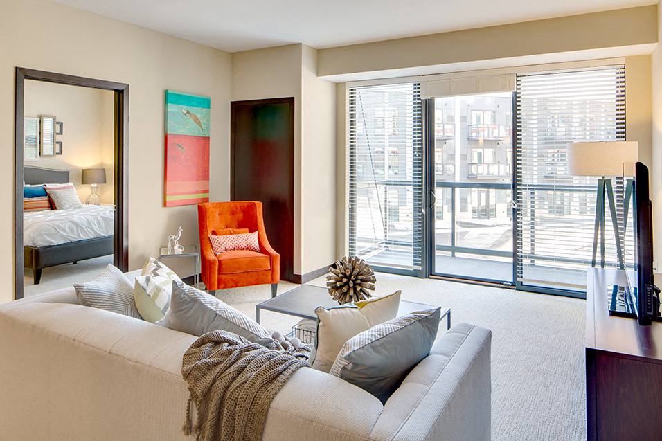 Living room with view of balcony