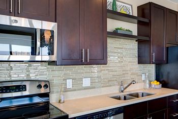 Glass tile backsplashes