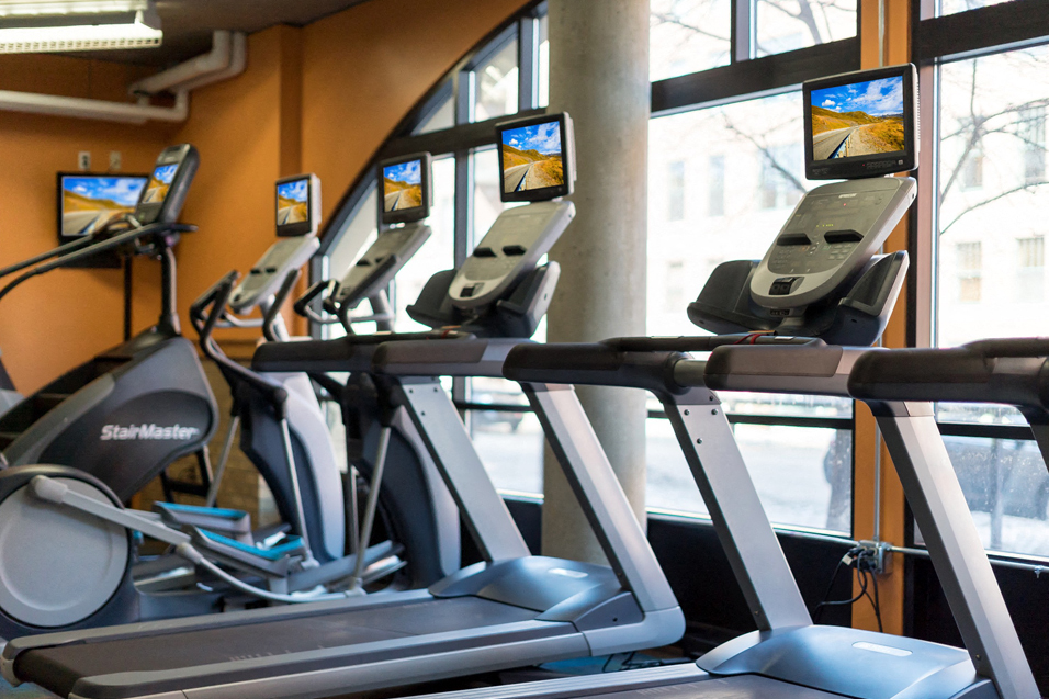 Fitness room with treadmills looking out the window