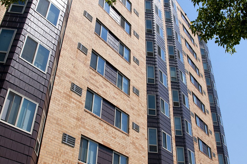 Exterior shot of apartment building