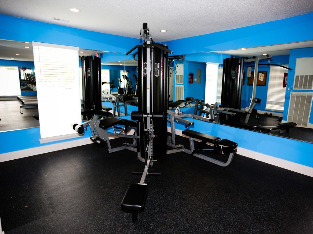 a gym with weights and cardio equipment in a home gym