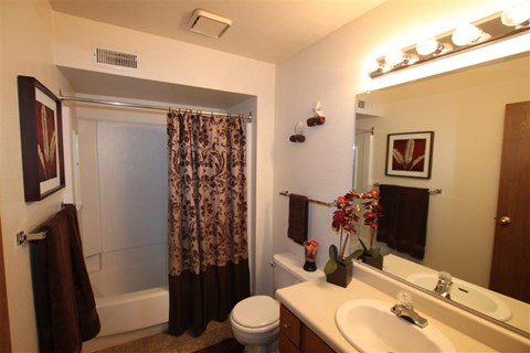 a bathroom with a sink toilet and a mirror