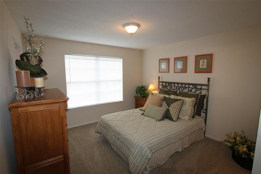 a bedroom with a bed and a dresser