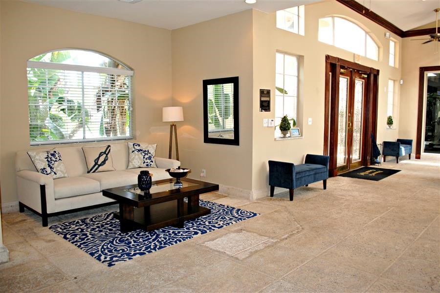 a living room with a couch and a table