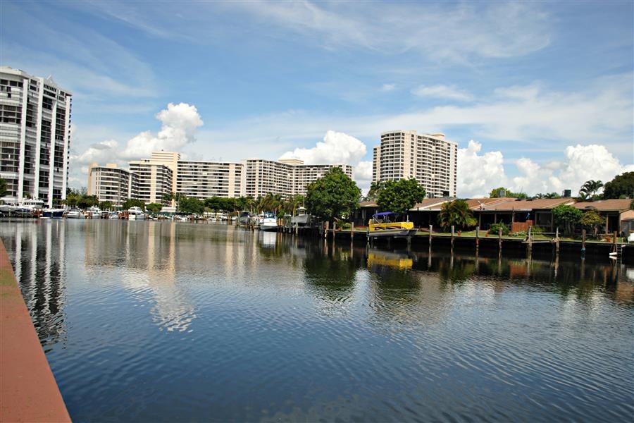 a body of water with buildings in the background
