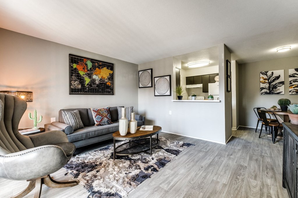 a living room with a couch and a table