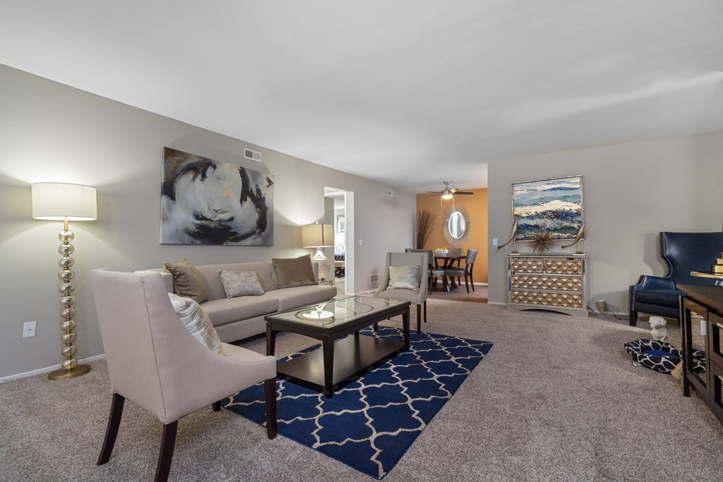 a living room with a couch and a coffee table
