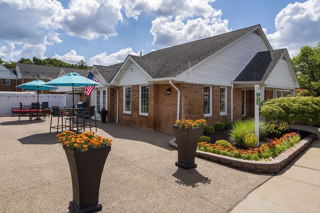 the patio is available for residents to enjoy in the courtyard