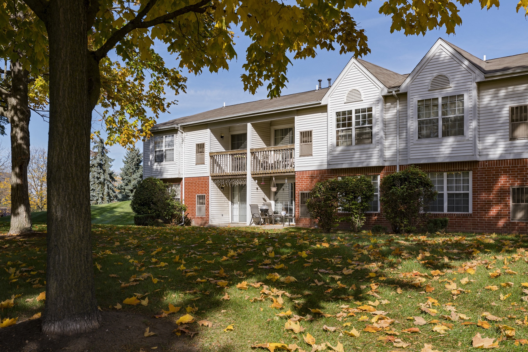 a large white house with a tree in front of it