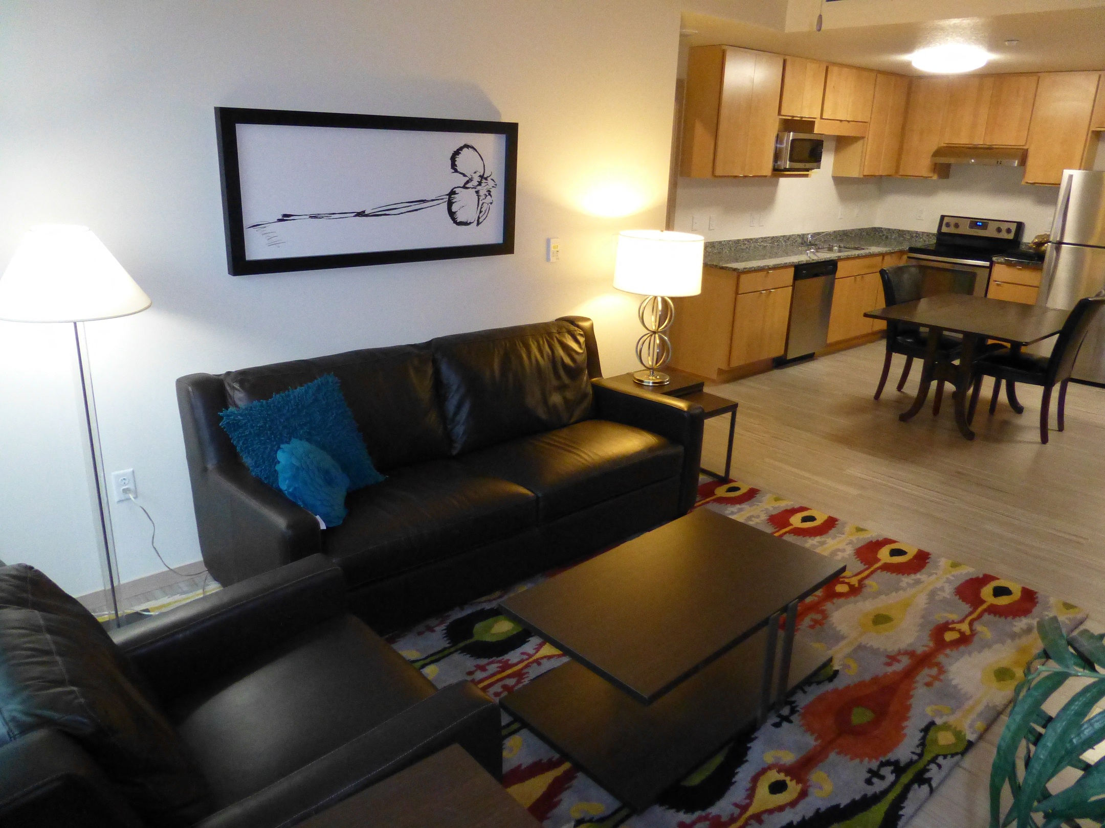 Living room with Kitchen View