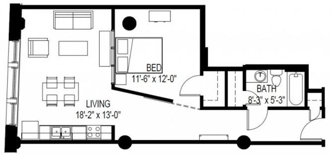 1 Bed Floor Plan 2