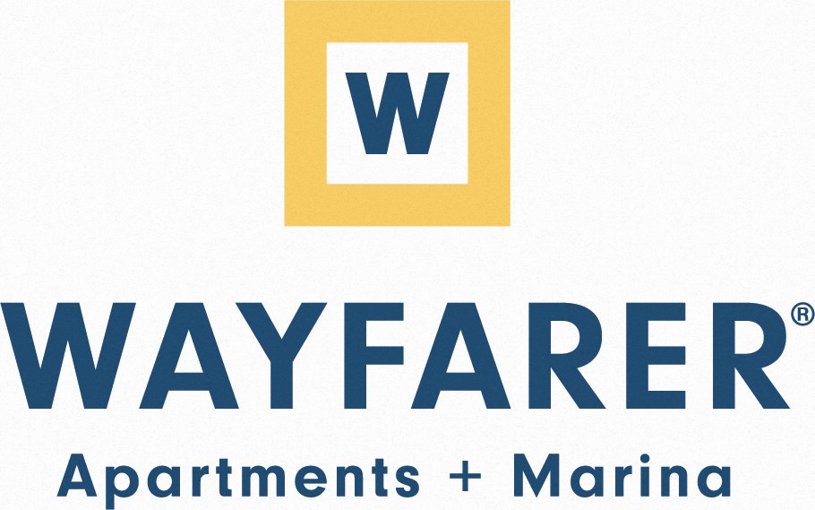 the logo for wayfair apartments and marina is shown next logo