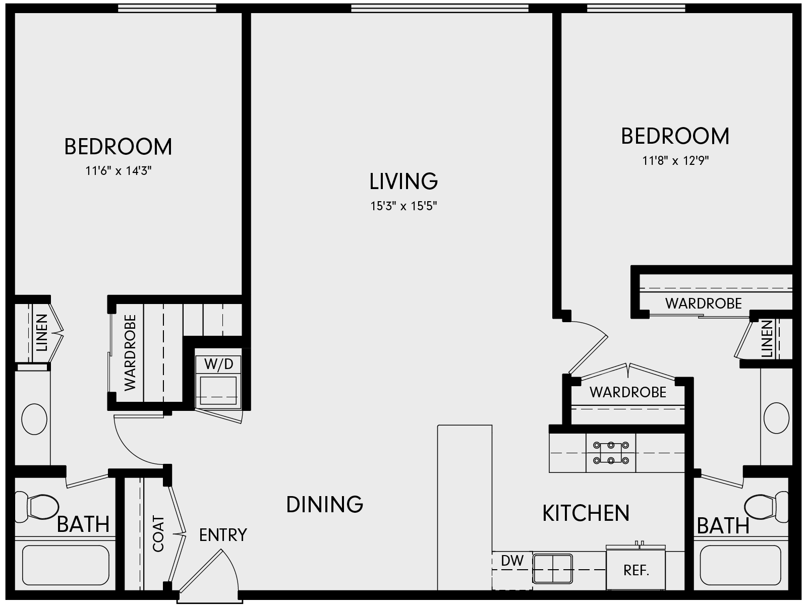 Wayfarer Marina Del Rey, CA 2D Floor Plan 1185 SF