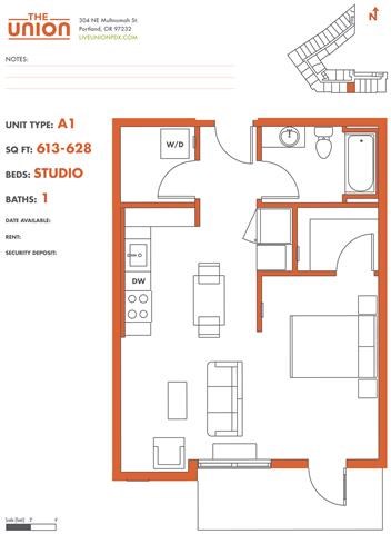 The Union Portland OR Studio Sq Ft 574 Unit A1-2